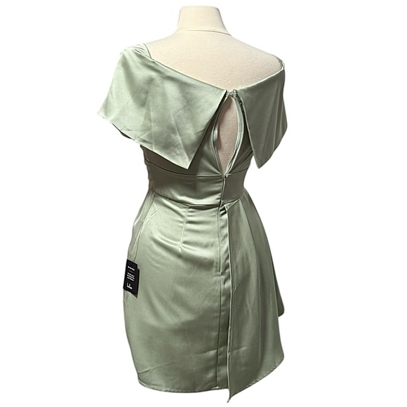 Lulus Always Celebrating Sage Asymmetrical Off Shoulder Mini Dress Small NWT - Picture 9 of 16